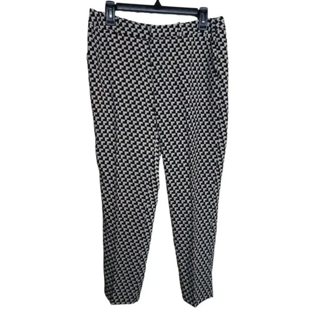 Joie Women's Rosmira Caviar Sz 8 Black & White Straight Leg Geometric Dress Pant